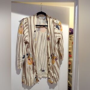 Sparrow tan and brown striped cardigan w/ flower pattern size extra large NWOT